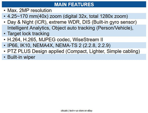 Hanwha XNP-C6403RW 2MP 40x AI PTZ Camera with Built-In Wiper, ICR, WDR, IP66