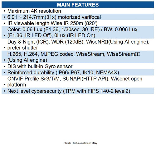 Hanwha XNP-C9310R 4K 8MP IR Vision AI Focus PTZ IP Camera, 31x Zoom