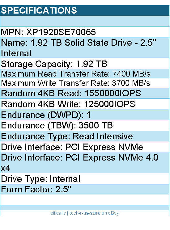 Seagate XP1920SE70065 Solid State Drive - 1.92TB Nytro 5350S PCIE 512E 2.5S Bare