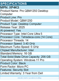 Dell XP4K3 Pro QBM1250 Desktop Computer - Intel Core Ultra 5 235 - Micro PC