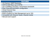 Hanwha XRN-3220B2 8K NVR (Intel based), 32Ch, No HDD, 8 SATA HDD bays