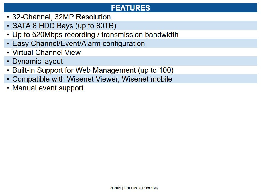 Hanwha XRN-3220B2 8K NVR (Intel based), 32Ch, No HDD, 8 SATA HDD bays
