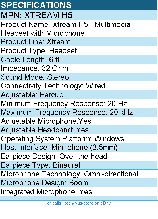 Adesso XTREAM H5 - 3.5mm Stereo Headset with Microphone - Wired