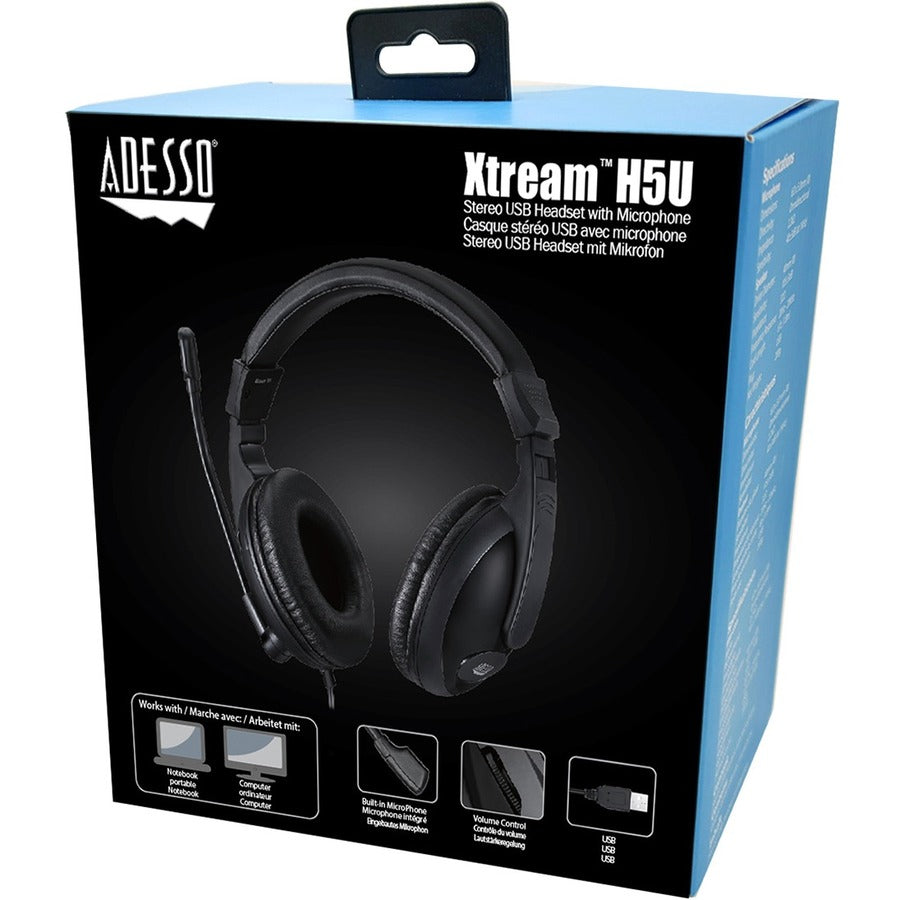 Adesso XtreamH5U - USB Stereo Headset with Microphone - Noise Cancelling -Wired