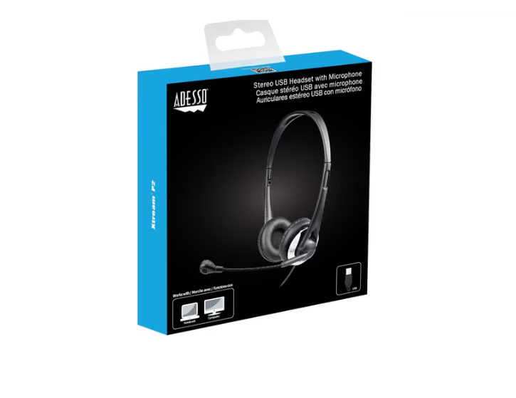 Adesso XTREAM P2 USB Stereo Headset with Adjustable Microphone- Noise Cancelling