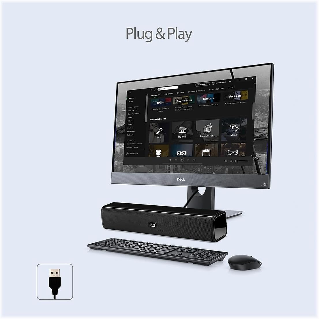 Adesso XTREAM S5 USB-Powered Desktop Computer Sound Bar Speaker w Dynamic Soud