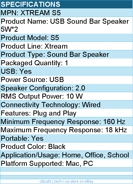 Adesso XTREAM S5 USB-Powered Desktop Computer Sound Bar Speaker w Dynamic Soud