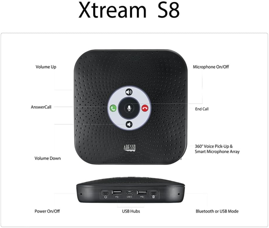 Adesso XTREAM S8 360 degree Conference Call Bluetooth/Wired Speaker w Microphone