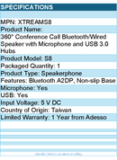 Adesso XTREAMS8 360° Conference Call Bluetooth/Wired Speaker with Microphone