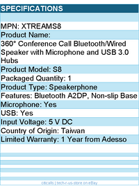 Adesso XTREAMS8 360° Conference Call Bluetooth/Wired Speaker with Microphone