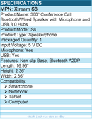 Adesso XTREAM S8 360 degree Conference Call Bluetooth/Wired Speaker w Microphone