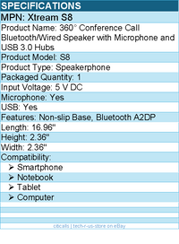 Adesso XTREAM S8 360 degree Conference Call Bluetooth/Wired Speaker w Microphone