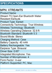 Adesso XtreamT5 Open-Ear Bluetooth Water Resistant Earbuds - Stereo