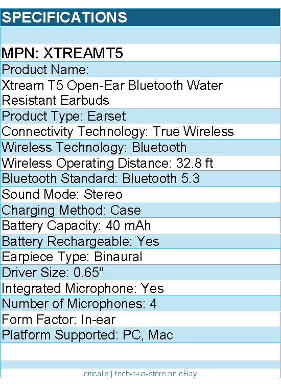 Adesso XtreamT5 Open-Ear Bluetooth Water Resistant Earbuds - Stereo