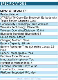 Adesso XTREAM T6 Open-Ear Bluetooth Earbuds with Touch Screen Charging Case