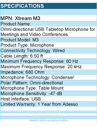 Adesso Xtream M3 Wired Condenser Microphone - 6.50 ft - 80 Hz to 20 kHz
