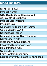 Adesso XtreamP1 USB Single-Sided Headset with Adjustable Microphone