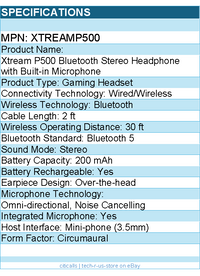 Adesso XtreamP500 - Bluetooth stereo headphone with built in microphone
