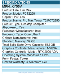 Dell XY56V Pro Max FCT2250 Desktop Computer - Intel Core Ultra 7 265