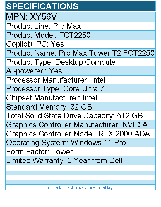 Dell XY56V Pro Max FCT2250 Desktop Computer - Intel Core Ultra 7 265