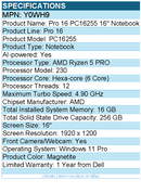 Dell Y0WH9 Pro 16 PC16255 16" Notebook - Full HD Plus - 60 Hz - AMD Ryzen 5