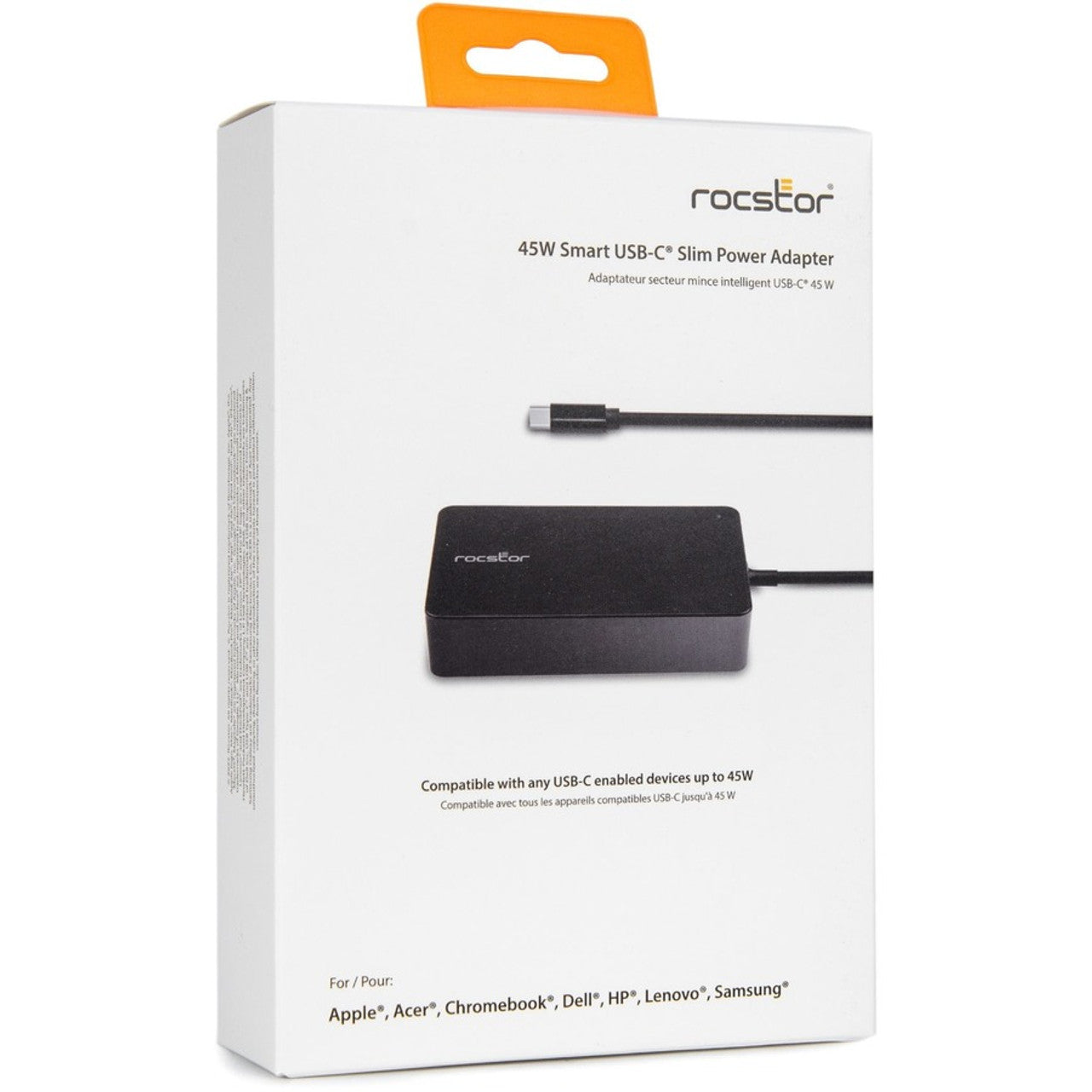 Rocstor Y10A272-B1 45W Smart USB-C Slim Power Adapter Black Retail