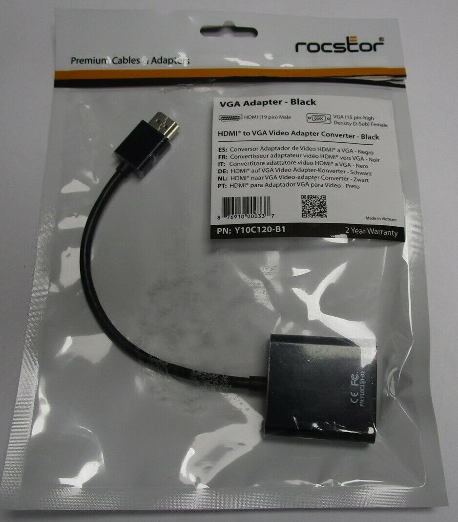 Rocstor Y10C120-B1 HDMI to VGA Converstor Adapter Black Retail