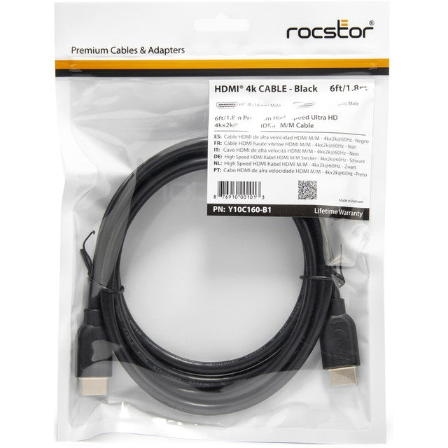 Rocstor Y10C160-B1 6ft HDMI High Speed with Ethernet Cable Black Retail