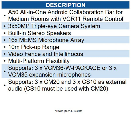 Yealink YEA-A50-010 1206706 Collab Bar for Md to Lg rooms