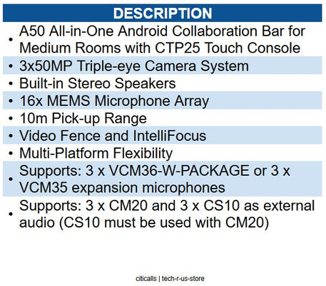 Yealink YEA-A50-031 1206707 Collab Bar for Md to Lg Rooms