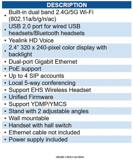 Yealink YEA-SIP-T34W-PWR 1301037 Entry-level IP Phone with PWR