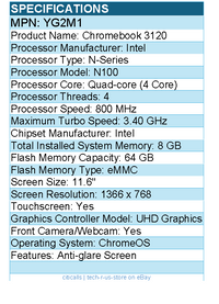Dell YG2M1 3000 3120 11.6" Touchscreen Clamshell Chromebook - Intel N-Series