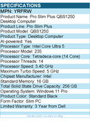 Dell YRFRW Pro Slim Plus QBS1250 Desktop Computer - Slim PC - Standard Black