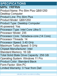 Dell YRFRW Pro Slim Plus QBS1250 Desktop Computer - Slim PC - Standard Black