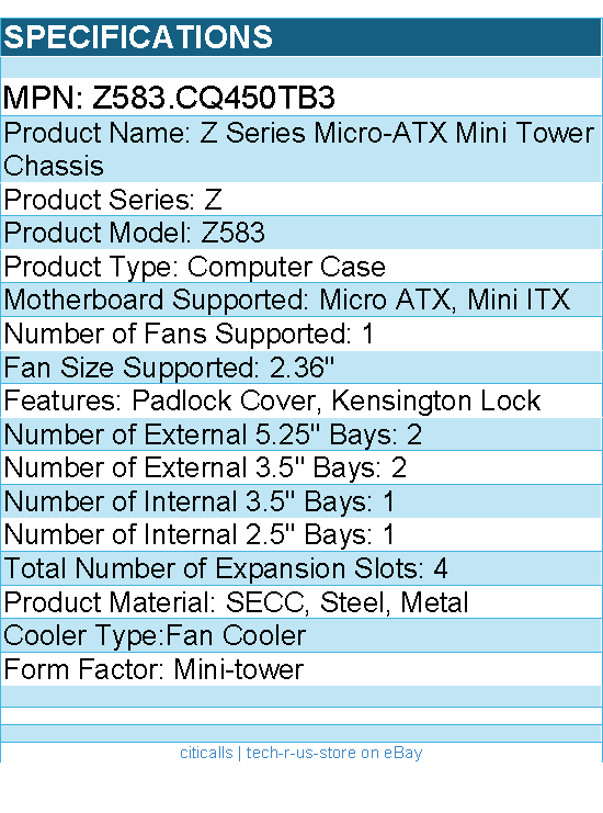 In Win Z583.CQ450TB3 Z Series Micro-ATX Mini Tower Chassis - Mini-tower
