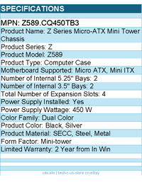 In Win Z589.CQ450TB3 Z Series Micro-ATX Mini Tower Chassis - Black, Silver