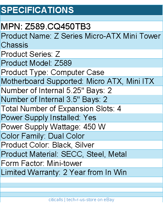 In Win Z589.CQ450TB3 Z Series Micro-ATX Mini Tower Chassis - Black, Silver