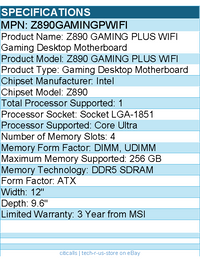 MSI Z890GAMINGPWIFI GAMING PLUS WIFI Gaming Desktop Motherboard