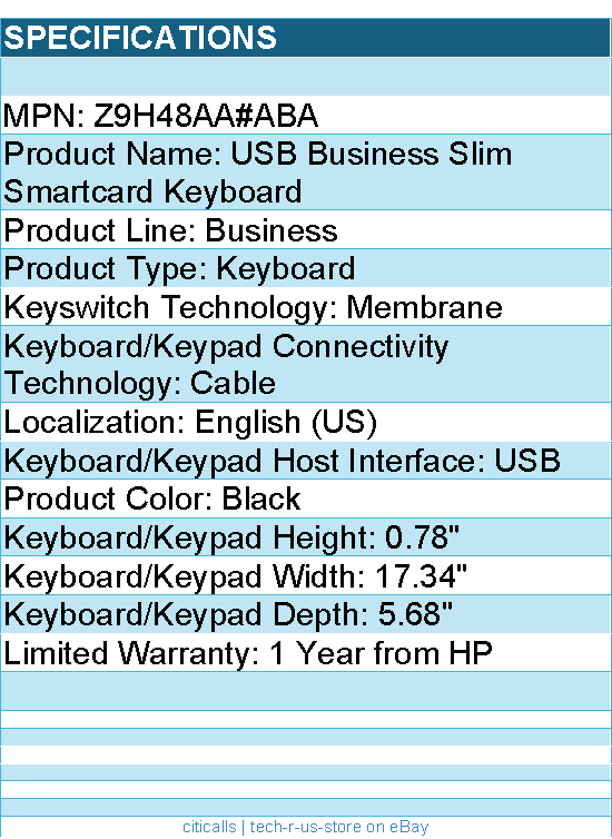 HP Z9H48AA#ABA USB Business Slim Smartcard Keyboard - Black
