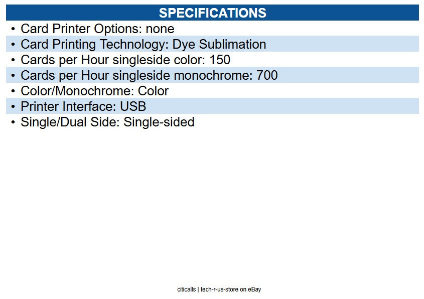 Zebra ZC11-0000000US00 Card Printer ZC100 Single Sided US Cord USB Only, Windows