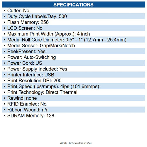 Zebra ZD22042-D11G00EZ ZD220 Desktop Direct Thermal Printer Monochrome - Label