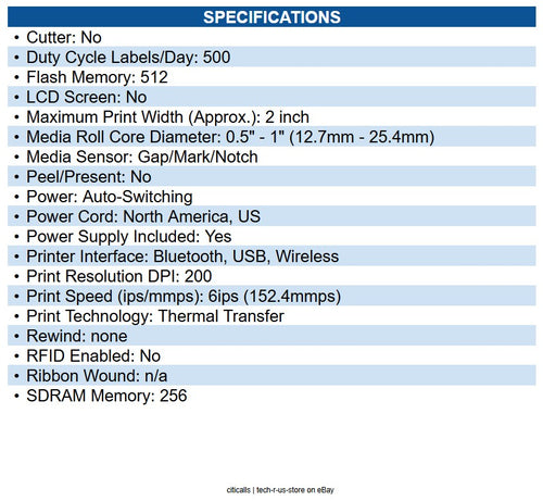 Zebra ZD4A022-T01W01EZ ZD411T Desktop Thermal Transfer Printer Monochrome, Label