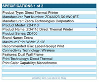 Zebra ZD4A023-D01W01EZ ZD411d Direct Thermal Printer Label Receipt USB WF NFC BT