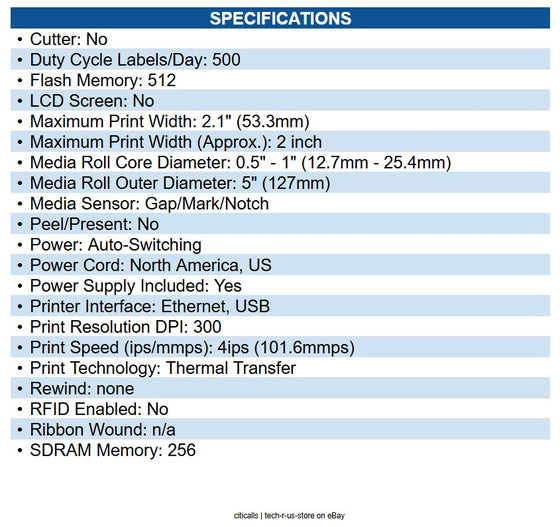 Zebra ZD4A023-T01E00EZ ZD411T Desktop Thermal Transfer Printer Monochrome Label