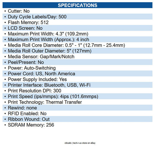 Zebra ZD4A043-301W01EZ ZD421 Desktop Thermal Transfer Printer Monochrome - Label