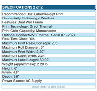 Zebra ZD4AH22-D01W01EZ ZD411-HC Direct Thermal Printer LBL Receipt USB BT WF NFC