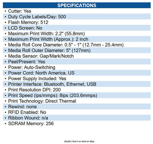 Zebra ZD6A022-D41B01EZ ZD611 Desktop Direct Thermal Printer Monochrome - Label