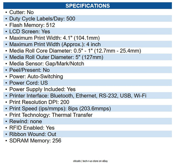 Zebra ZD6A142-301RR1EZ Thermal Transfer Printer (74/300M) ZD621R Color Touch LCD