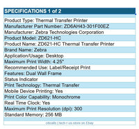 Zebra ZD6AH43-301F00EZ ZD621-HC Thermal Printer Label Receipt USB Serial BT NFC