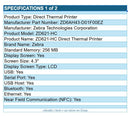 Zebra ZD6AH43-D01F00EZ ZD621-HC Direct Thermal Label Printer USB Serial BT NFC